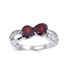 1.58 Ct Heart Dark Red Garnet and White Topaz Prong Silver Dual Heart Promise Ring