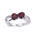 1.58 Ct Heart Dark Red Garnet and White Topaz Prong Silver Dual Heart Promise Ring by Fine Color Jewels