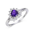 1.01 Ct Heart Purple Amethyst and White Topaz Prong Silver Halo Engagement Ring by Fine Color Jewels