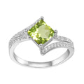 1.08 Ct Square Green Peridot and White Sapphire Prong Silver Solitaire Ring by Fine Color Jewels