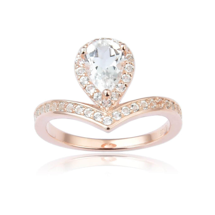 White Topaz Teardrop Ring by Fine Color Jewels