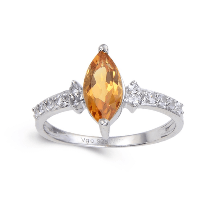 1.24 Ct Marquise Yellow Citrine and White Topaz Prong Silver Engagement Ring by Fine Color Jewels