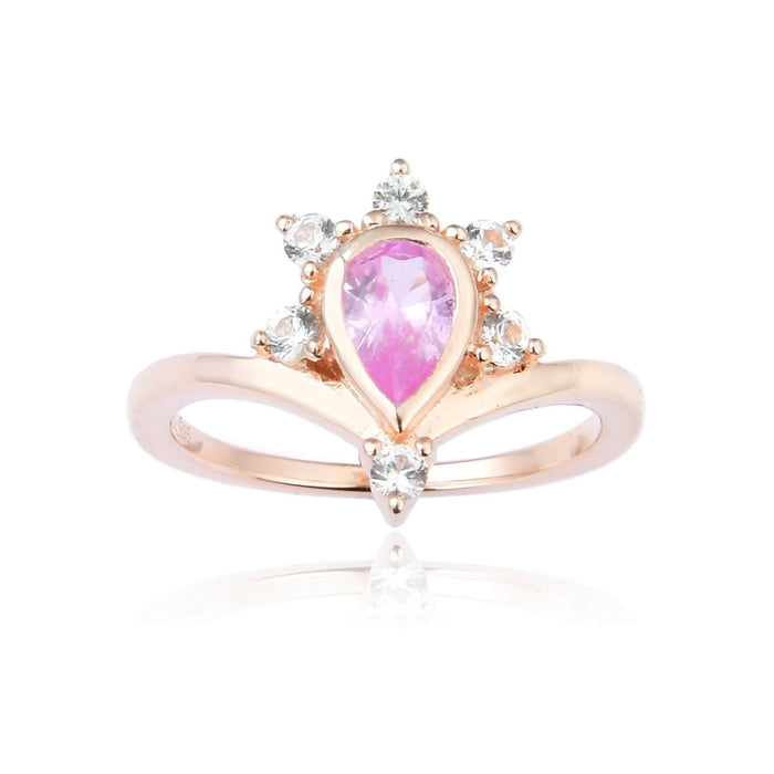 0.39 Ct Pear Pink Sapphire and White Sapphire Prong Silver Crown Ring by Fine Color Jewels