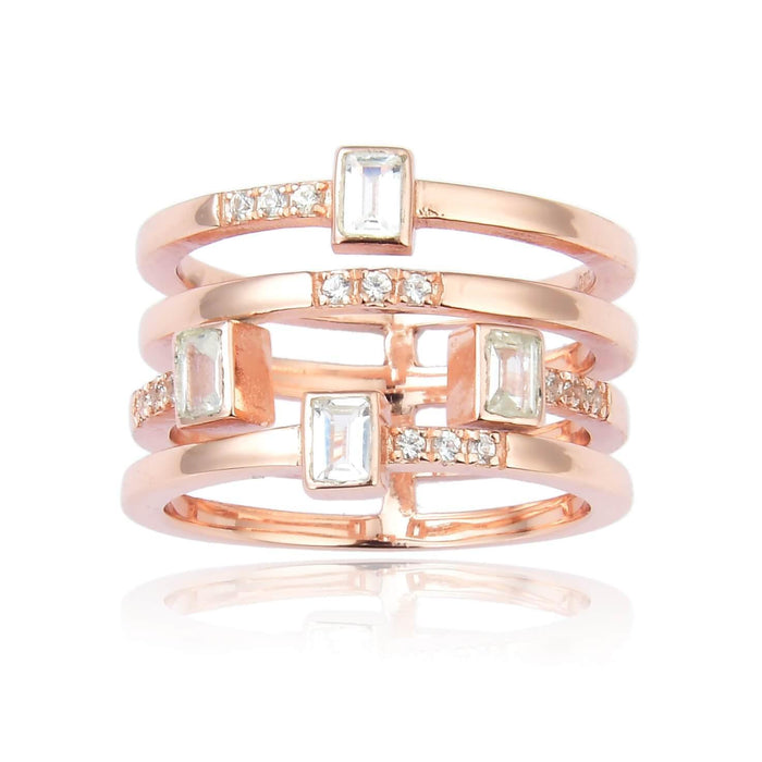 White Topaz Sapphire Four Band Fashion Ring by Fine Color Jewels