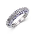 0.90 Ct Round Blue Violet Tanzanite and White Topaz Prong Silver Multi Row Stackable Ring by Fine Color Jewels