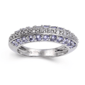0.90 Ct Round Blue Violet Tanzanite and White Topaz Prong Silver Multi Row Stackable Ring by Fine Color Jewels