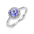 1.32 Ct Round Violet Tanzanite and White Topaz Prong Silver Halo Cocktail Ring by Fine Color Jewels