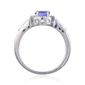 1.32 Ct Round Violet Tanzanite and White Topaz Prong Silver Halo Cocktail Ring by Fine Color Jewels
