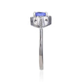 1.32 Ct Round Violet Tanzanite and White Topaz Prong Silver Halo Cocktail Ring by Fine Color Jewels