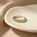 0.9 Ct Round Green Peridot Prong Silver Half Eternity Ring by Fine Color Jewels