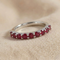 0.9 Ct Round Red Ruby Prong Silver Half Eternity Band Ring by Fine Color Jewels