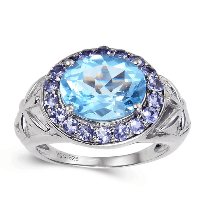 Blue Topaz and Tanzanite Statement Ring by Fine Color Jewels