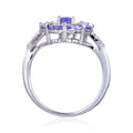 2.42 Ct Pear Blue Violet Tanzanite and White Topaz Prong Silver Teardrop Cocktail Ring by Fine Color Jewels