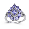 2.42 Ct Pear Blue Violet Tanzanite and White Topaz Prong Silver Teardrop Cocktail Ring