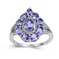 2.42 Ct Pear Blue Violet Tanzanite and White Topaz Prong Silver Teardrop Cocktail Ring by Fine Color Jewels