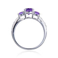 1.50 Ct Oval and Square Purple Amethyst and White Topaz Prong Silver Three Stone Ring by Fine Color Jewels