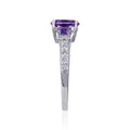 1.50 Ct Oval and Square Purple Amethyst and White Topaz Prong Silver Three Stone Ring by Fine Color Jewels