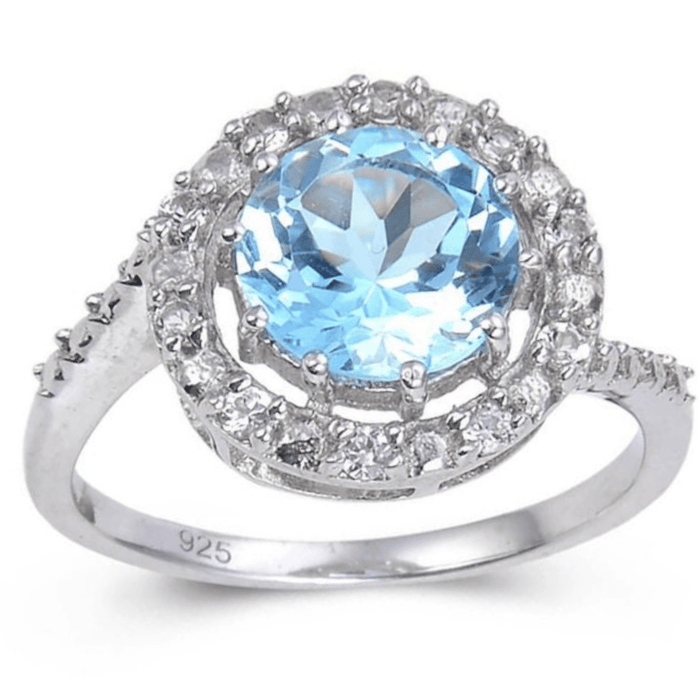 Blue Topaz Halo Fashion Ring by Fine Color Jewels