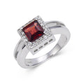 1.72 Ct Square Dark Red Garnet and White Topaz Prong Silver Chunky Fashion Ring by Fine Color Jewels