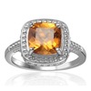1.95 Ct Cushion Yellow Citrine Prong Silver Halo Statement Ring