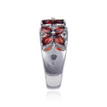 2.44 Ct Marquise Dark Red Garnet and White Topaz Prong Silver Flower Ring by Fine Color Jewels