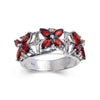 2.44 Ct Marquise Dark Red Garnet and White Topaz Prong Silver Flower Ring