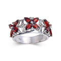 2.44 Ct Marquise Dark Red Garnet and White Topaz Prong Silver Flower Ring by Fine Color Jewels