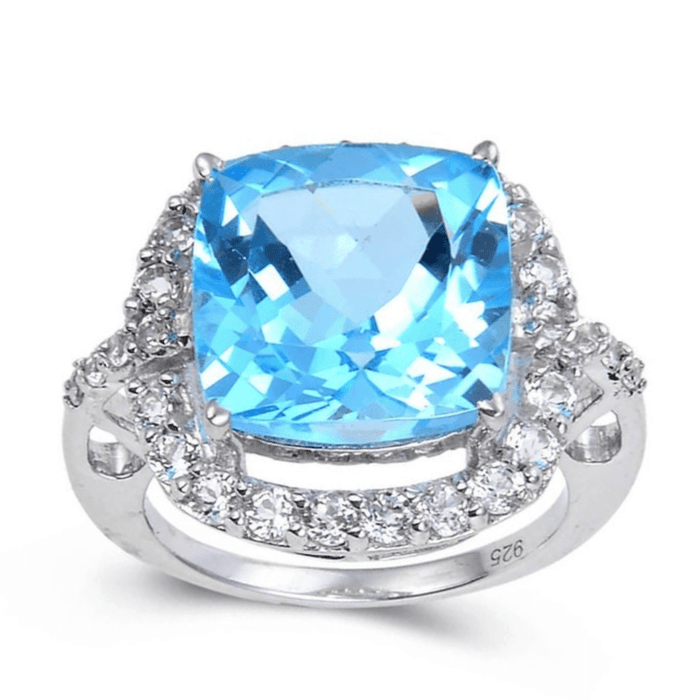 Blue Topaz Cushion Statement Ring by Fine Color Jewels