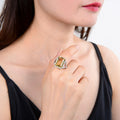 7.71 Ct Octagon Yellow Citrine and White Topaz Prong Silver Statement Ring by Fine Color Jewels