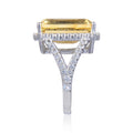 7.71 Ct Octagon Yellow Citrine and White Topaz Prong Silver Statement Ring by Fine Color Jewels