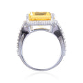 7.71 Ct Octagon Yellow Citrine and White Topaz Prong Silver Statement Ring by Fine Color Jewels