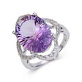 8.26 Ct Oval Purple Amethyst and White Topaz Prong Silver Concave Statement Ring by Fine Color Jewels