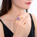 8.26 Ct Oval Purple Amethyst and White Topaz Prong Silver Concave Statement Ring by Fine Color Jewels