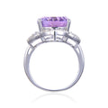 8.26 Ct Oval Purple Amethyst and White Topaz Prong Silver Concave Statement Ring by Fine Color Jewels