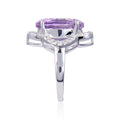 8.26 Ct Oval Purple Amethyst and White Topaz Prong Silver Concave Statement Ring by Fine Color Jewels