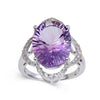 8.26 Ct Oval Purple Amethyst and White Topaz Prong Silver Concave Statement Ring