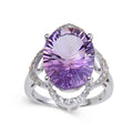 8.26 Ct Oval Purple Amethyst and White Topaz Prong Silver Concave Statement Ring by Fine Color Jewels