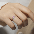 0.53 Oval Pink Sapphire and White Sapphire Prong Silver Three Stone Ring by Fine Color Jewels