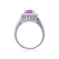 3.21 Ct Oval Created Purple Sapphire and White Topaz Prong Silver Halo Engagement Ring by Fine Color Jewels