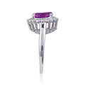 3.21 Ct Oval Created Purple Sapphire and White Topaz Prong Silver Halo Engagement Ring by Fine Color Jewels