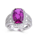 9.59 Ct Cushion Created Purple Sapphire and White Topaz Prong Silver Halo Engagement Ring by Fine Color Jewels