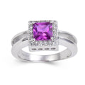 1.14 Ct Square Created Purple Sapphire and White Topaz Prong Silver Halo Engagement Ring by Fine Color Jewels