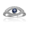 1.3 Ct Round Blue Sapphire Bezel Silver Evil Eye Ring