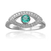 1.3 Ct Round Green Emerald Bezel Silver Evil Eye Ring