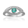 1.3 Ct Round Green Emerald Bezel Silver Evil Eye Ring by Fine Color Jewels