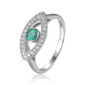 1.3 Ct Round Green Emerald Bezel Silver Evil Eye Ring by Fine Color Jewels