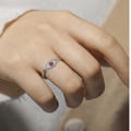 1.3 Ct Round Red Ruby Bezel Silver Evil Eye Ring by Fine Color Jewels