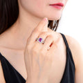 2.96 Ct Octagon Created Purple Sapphire and White Topaz Prong Silver Split Band Ring by Fine Color Jewels