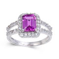 2.96 Ct Octagon Created Purple Sapphire and White Topaz Prong Silver Split Band Ring by Fine Color Jewels