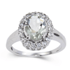 2.17 Ct Oval Green Amethyst and White Sapphire Prong Silver Halo Statement Ring